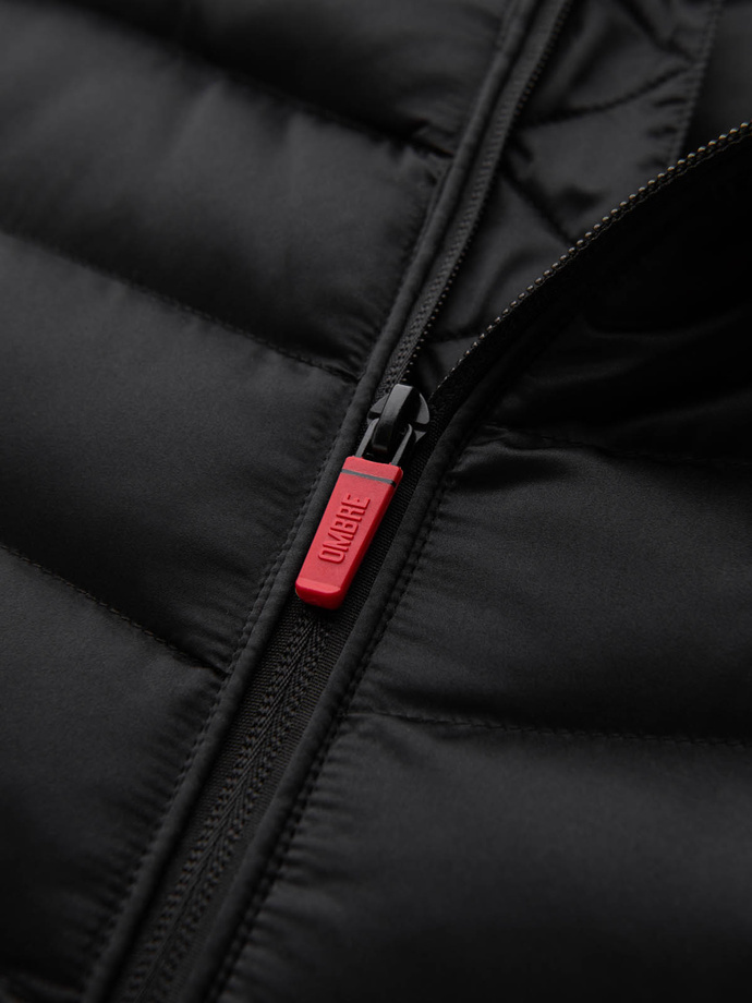 Jachetă matlasată pentru bărbați, ușor izolată, cu ornamente din satin - negru V2 OM-JALP-0180