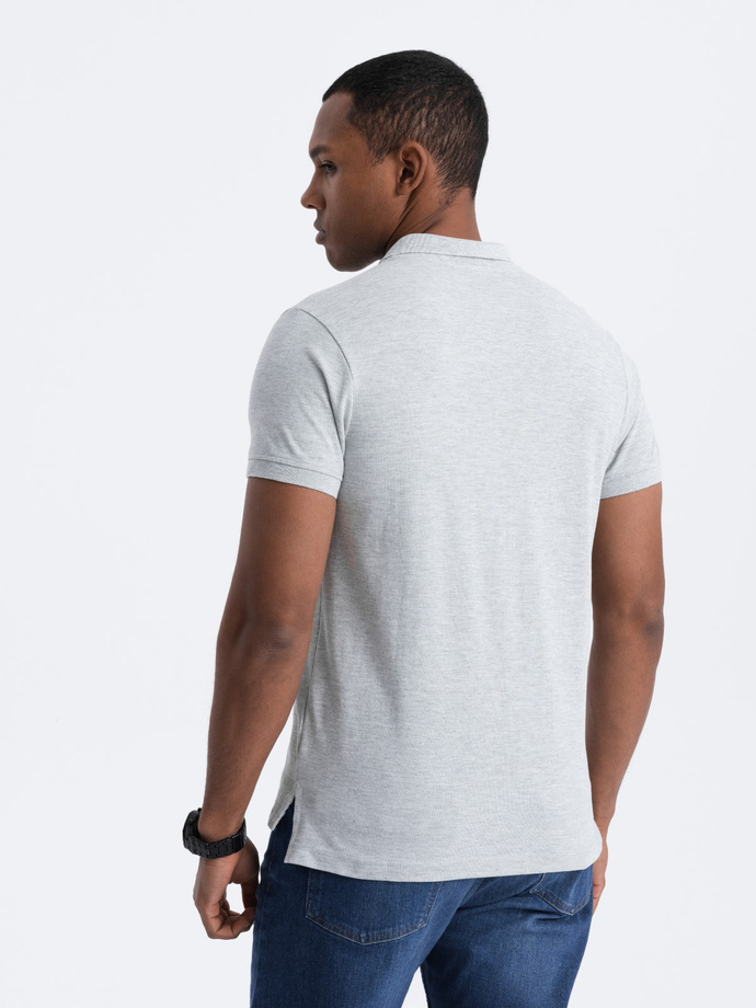 Tricou polo bărbătesc din tricot piqué - gri melange V20 S1374