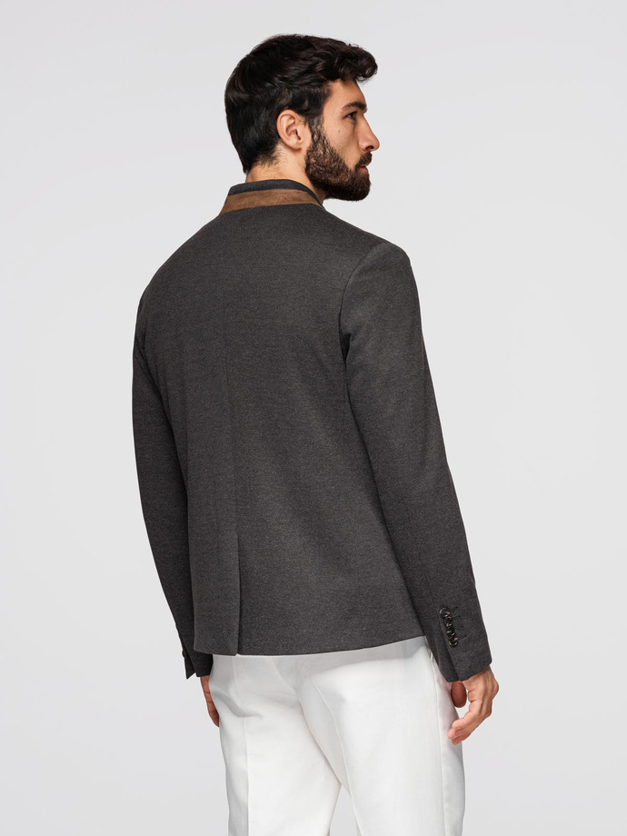 Pánska melanžová bunda z umelého hodvábu so stojačikom - čierna melanž V5 OM-BLZB-0131