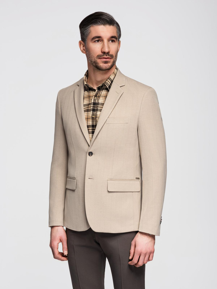 Elegant men's SLIM FIT jacket with rayon - beige V2 OM-BLZB-0135