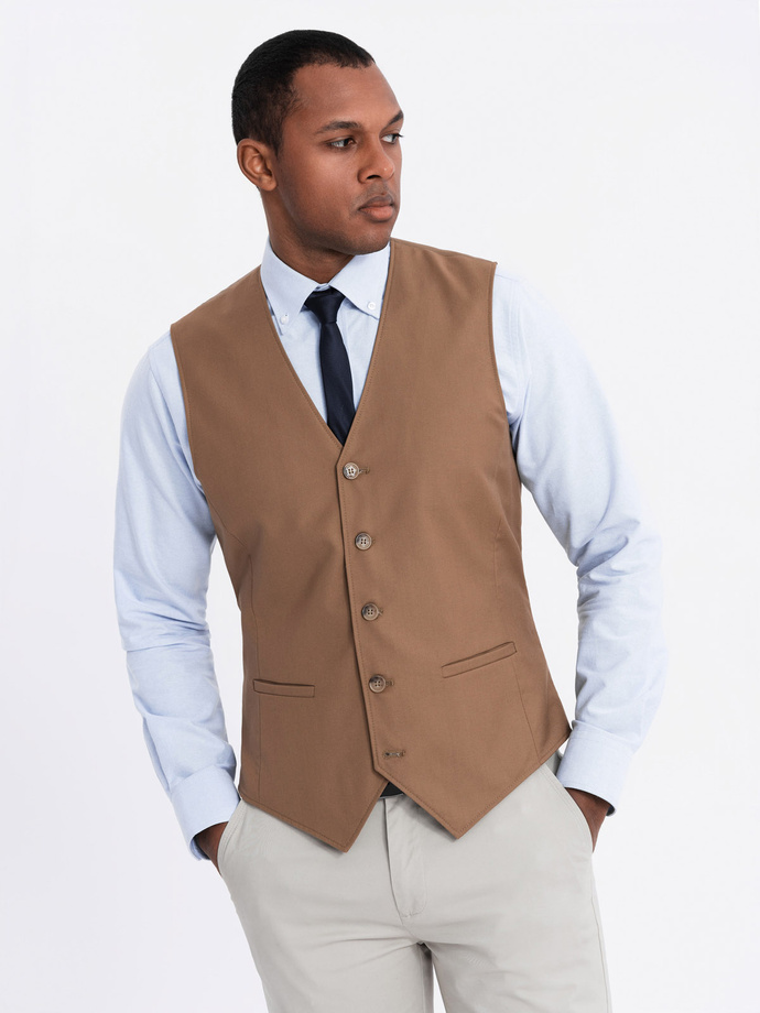 Men's suit vest without lapels - caramel V1 OM-BLZV-0112