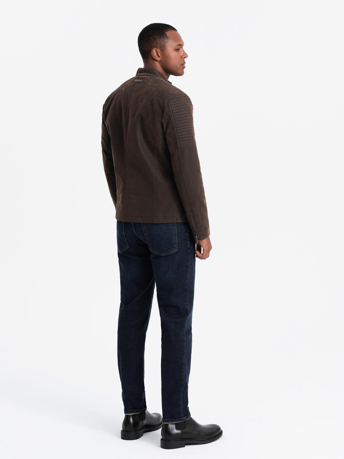 Vyriška retro dviratininko striukė su atsegama apykakle - ruda V1 OM-JAFL-0197