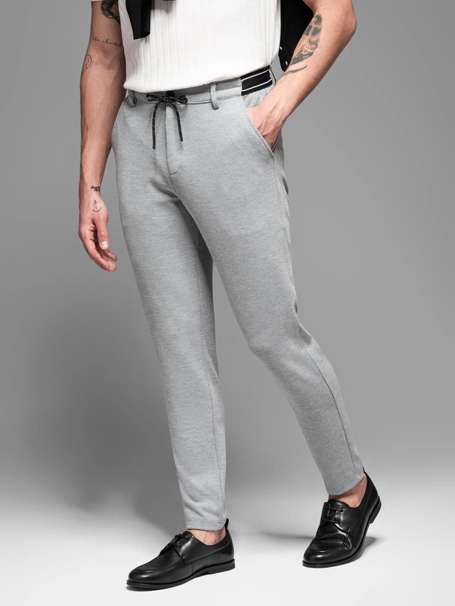 Pantaloni bărbătești tricotați cu talie elastică - gri deschis V1 OM-PACP-0116