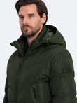 Men's winter jacket with unusual quilting - dark green V2 OM-JAHP-0127