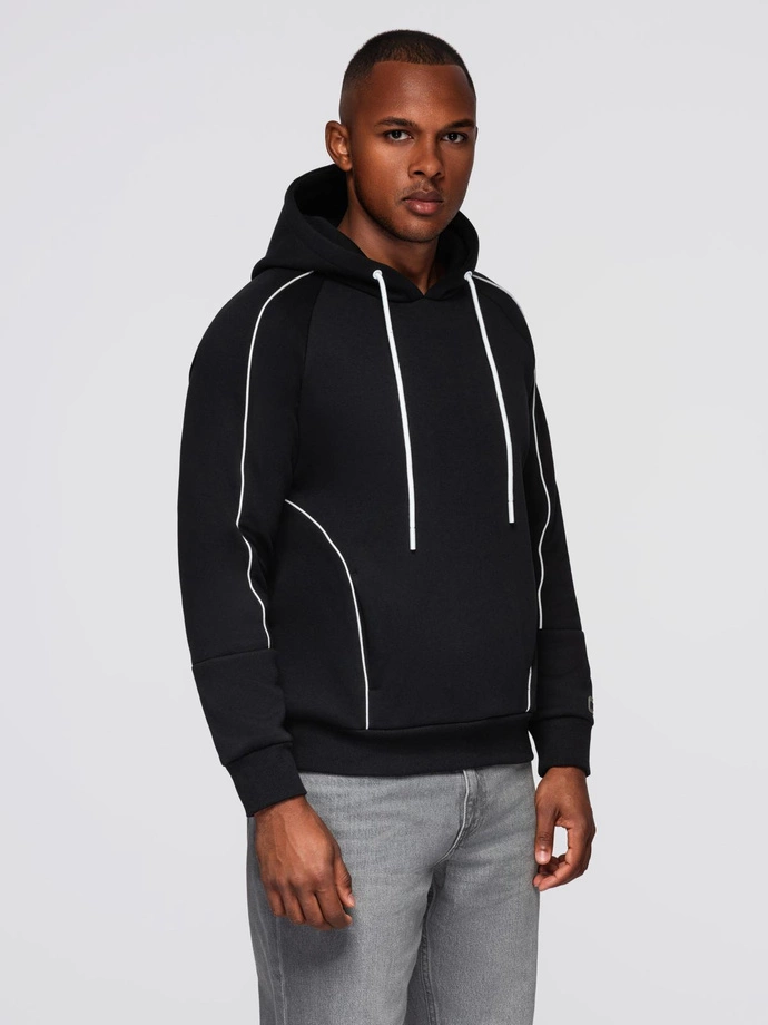 Unbuttoned men's sweatshirt with stand-up collar and hood - black V1 OM-SSZP-0216