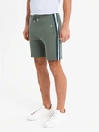 Men's sweat shorts with piping and drawstring waistband - olive V2 OM-SRSK-0156
