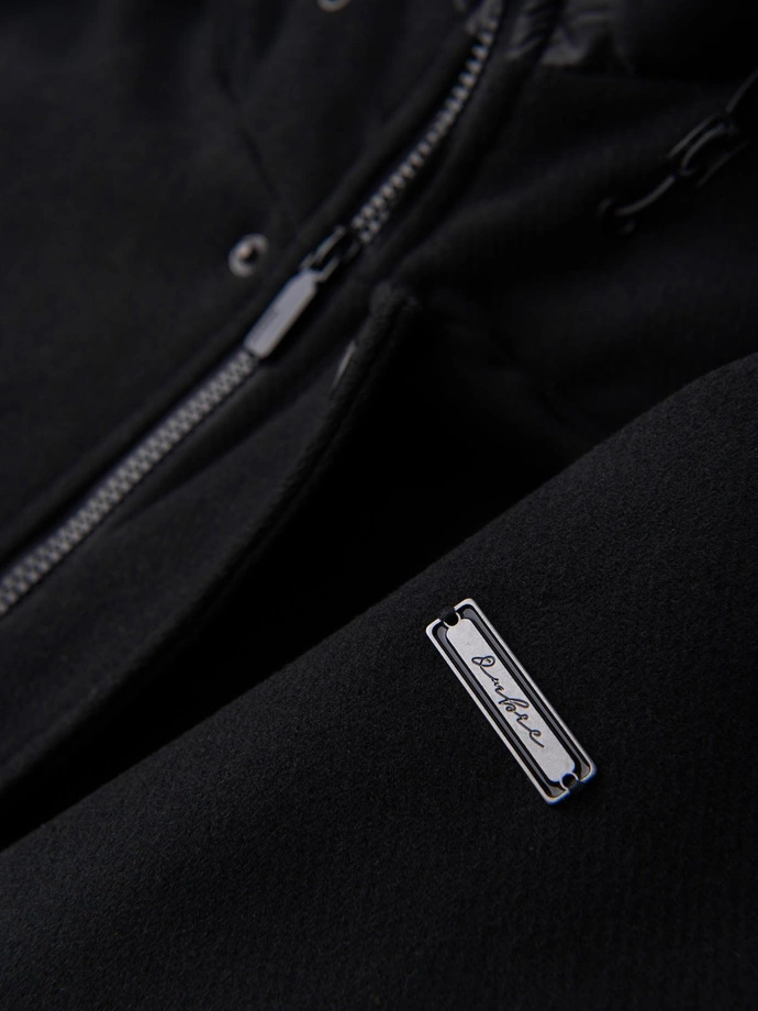 Pánský vlněný kabát parka s kapucí - černý V1 OM-COWC-0132