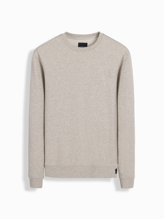 Men's mélange sweatshirt with embroidered logo - beige V2 OM-SSNZ-0163