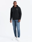 Men's hooded kangaroo sweatshirt with logo - black V1 OM-SSNZ-0162