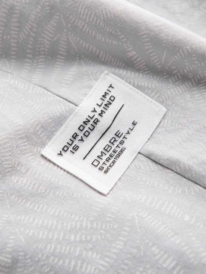 Pánske tričko s potlačou palmových listov - sivé V2 OM-TSFP-0182