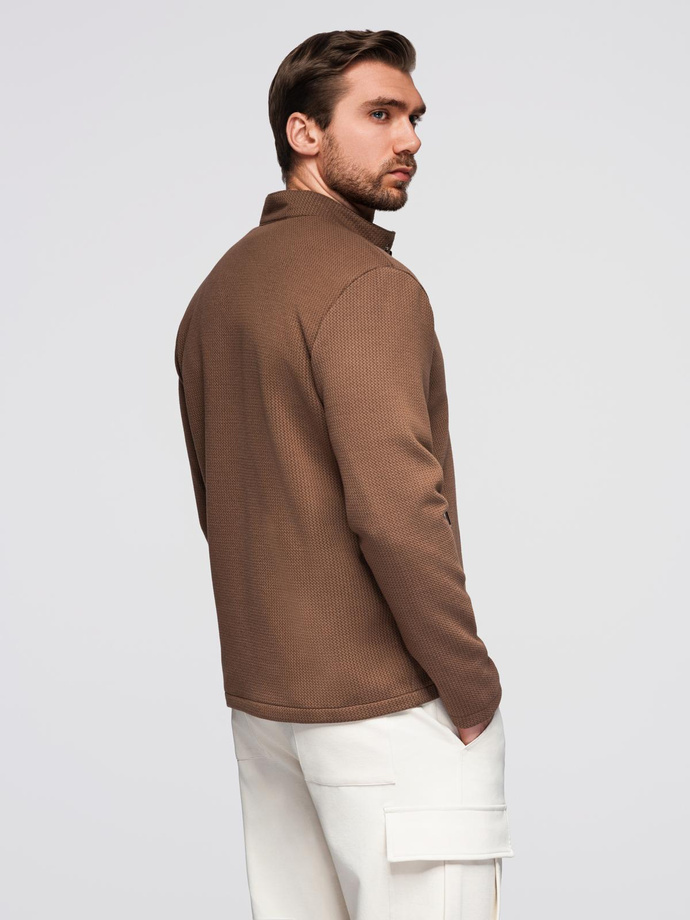 Men's structured biker jacket with stand-up collar - brown V2 OM-JANP-0229