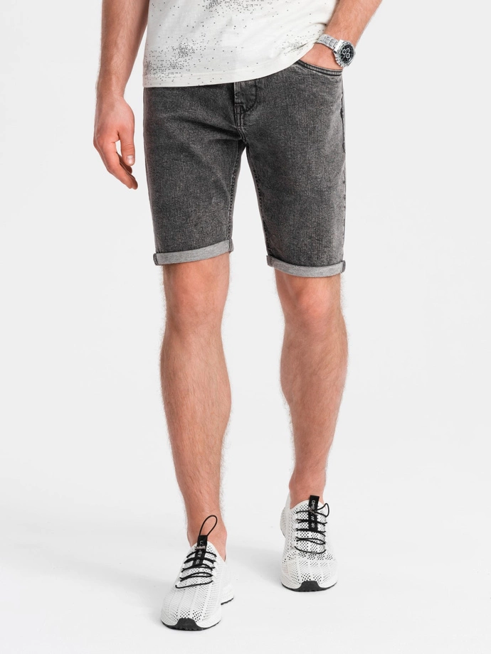 Men's denim shorts with rolled up legs - gray V3 OM-SRDS-0134