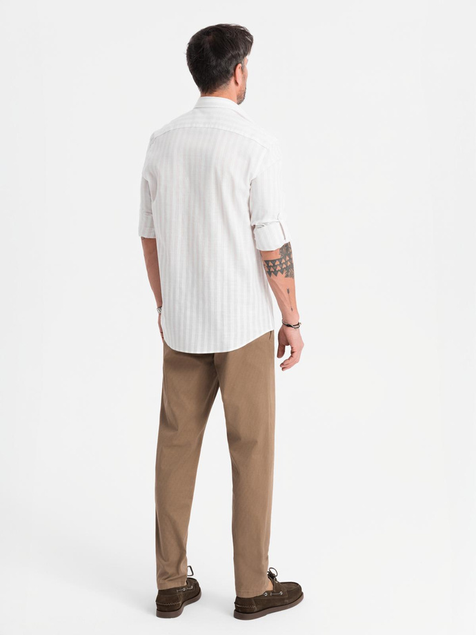 Pantaloni chino REGULAR FIT pentru bărbați cu textură fină - bej închis V2 OM-PACP-0184