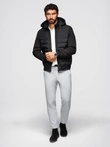 Quilted bomber jacket with hood and knitted sleeves - black V1 OM-JALP-0298