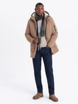 Men's long parka sherpa jacket - beige V1 OM-JALJ-0181