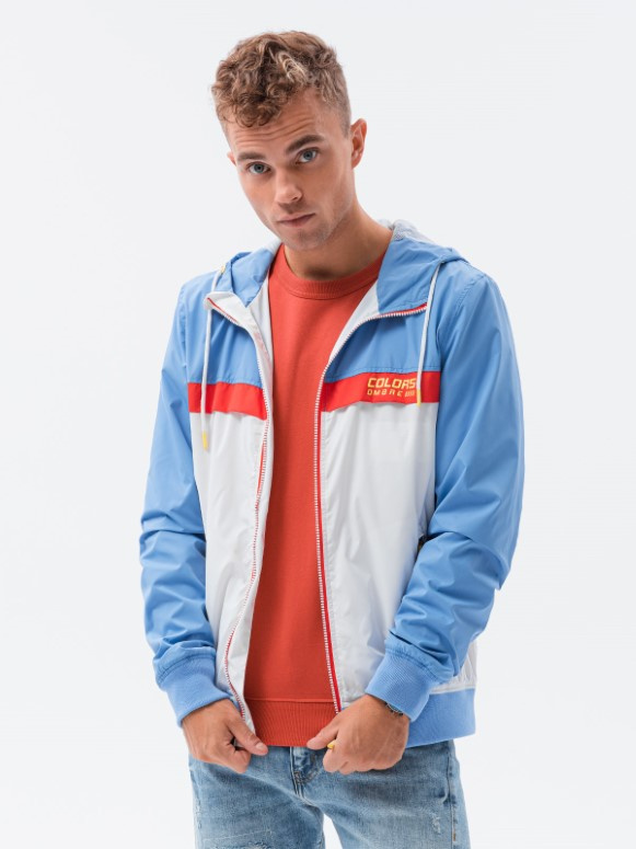 Men's hooded windbreaker jacket - blue V2 C438