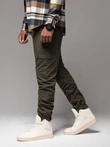 Men's jogger pants with cargo pockets and print - dark olive green V5 OM-PAJO-0200