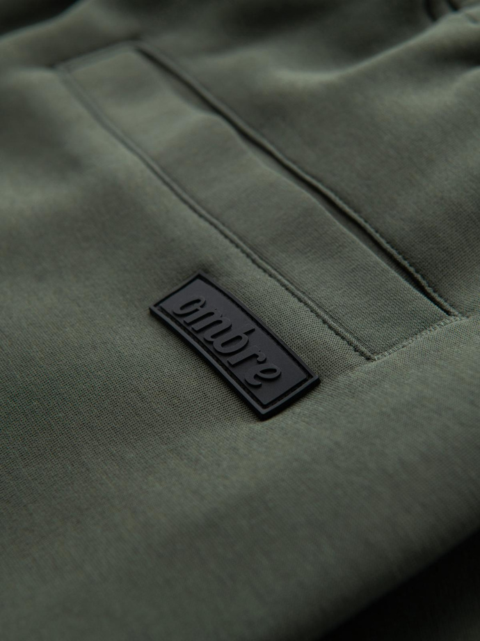 Pantaloni de trening pentru bărbați cu picior drept și detalii din cauciuc - verde măslin închis V4 OM-PASK-0281