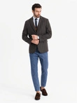 Men's elegant plaid blazer with wool blend - graphite V3 OM-BLZB-0137