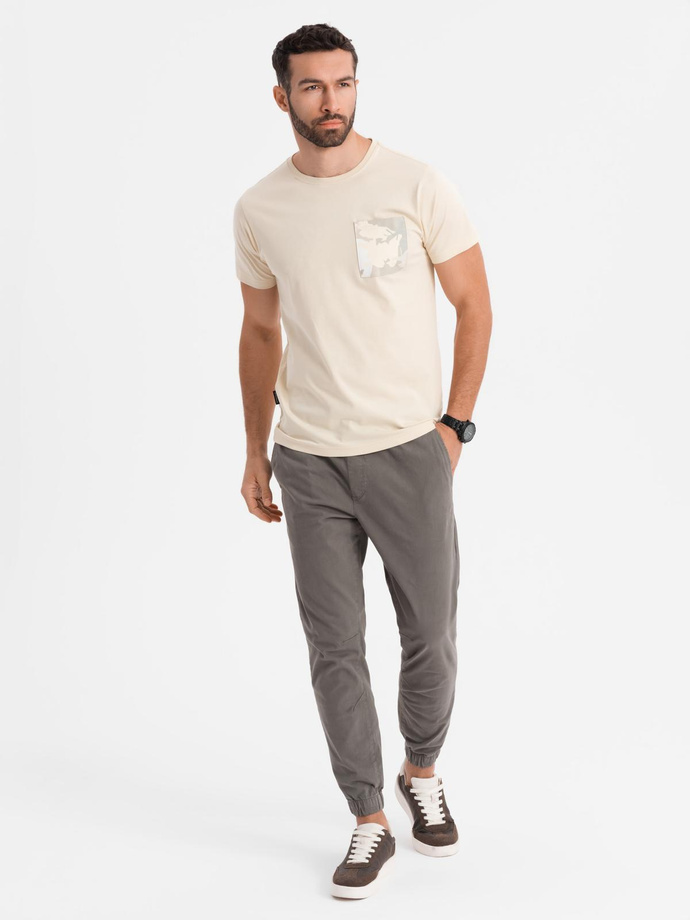 Tricou bărbătesc din bumbac cu buzunar imprimat - turcoaz V1 OM-TSPT-0228