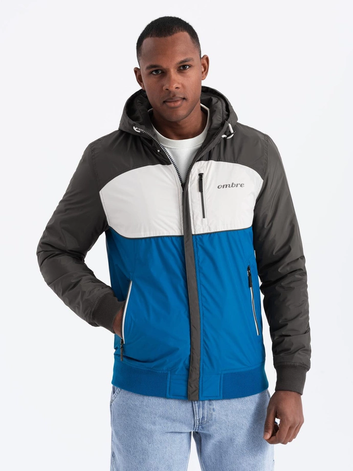 Colorful lightweight men's sports jacket with fleece - blue and graphite V2 OM-JANP-0194