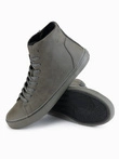 Men's high-top sneakers with matte texture and embossed logo - dark olive V2 OM-FOTH-0185
