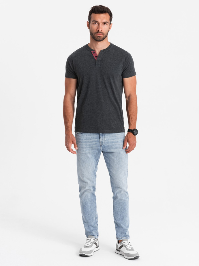 Tricou pentru bărbați cu decolteu rotund deschis - negru V4 OM-TSCT-0155