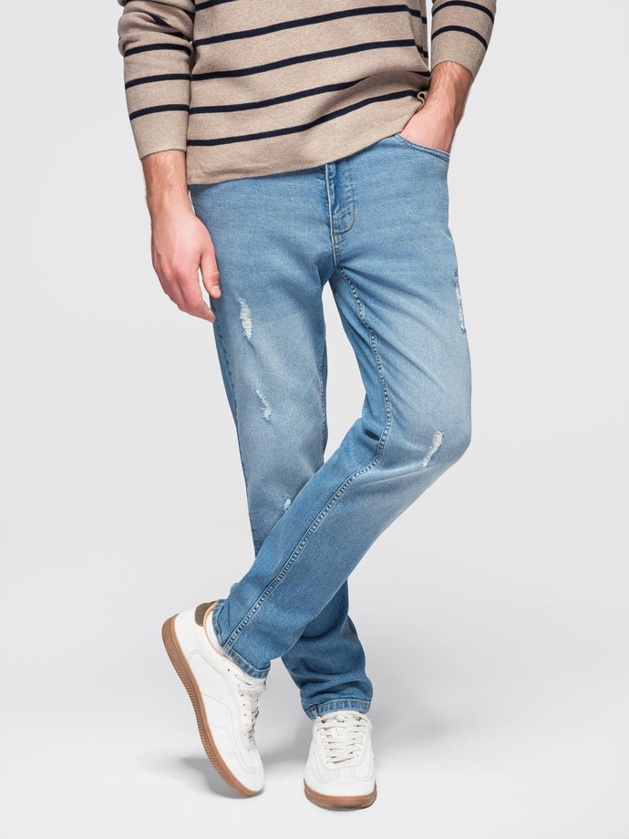 Pantaloni bărbătești SLIM FIT din denim cu frecare - albastru deschis V1 OM-PADP-0255