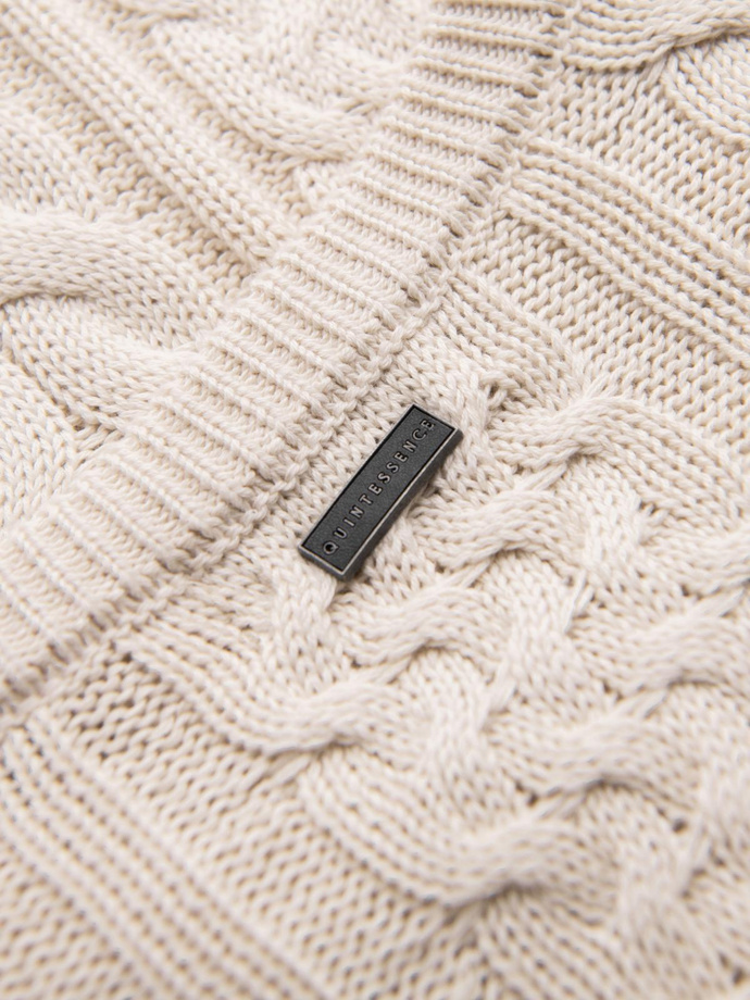 Elegant men's sweater with interesting weave - ecru V1 OM-SWSW-0173