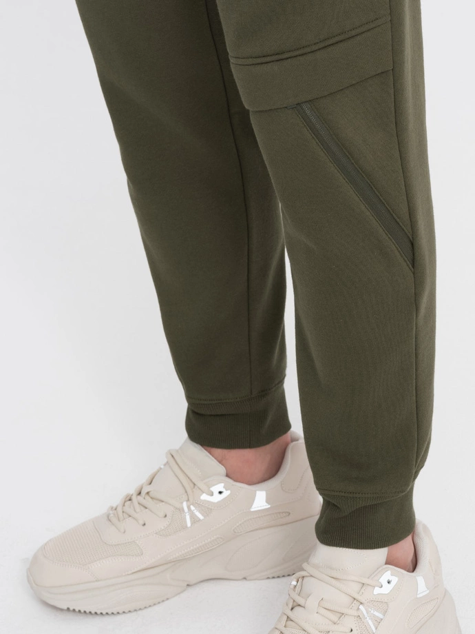 Men's sweatpants with stitching and leg zipper - olive V3 OM-PASK-0147