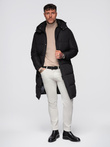 Men's long quilted winter jacket with hood - black V1 OM-JALJ-0309