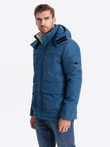 Vyriška apšiltinta striukė su gobtuvu - tamsiai mėlyna V4 OM-JAHP-0128