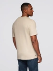 Men's waffle-textured T-shirt with round neckline - sand V2 OM-TSCT-0197