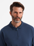 Men's polo longsleeve with zippered collar - navy blue V7 OM-POLS-0130