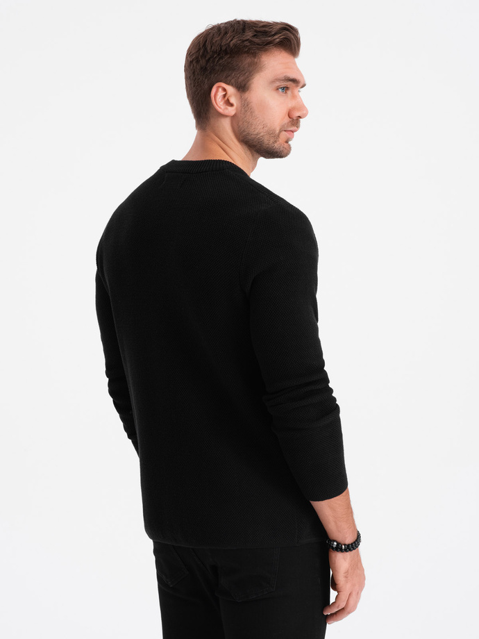 Pulover bărbătesc cu cardigan structurat cu buzunare - negru V1 OM-SWCD-0109