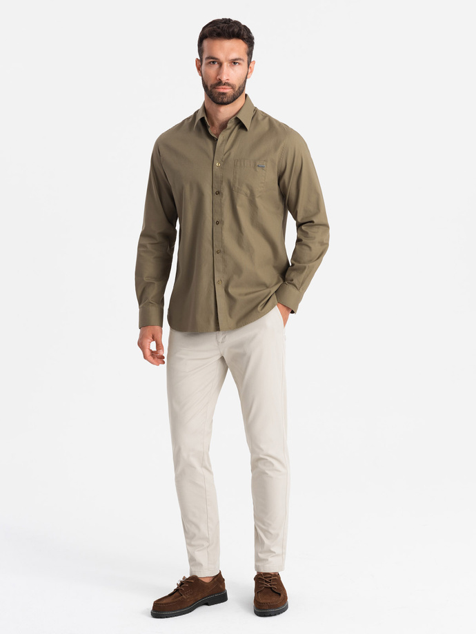 Pánske nohavice REGULAR FIT chino - béžové V2 OM-PACP-0183