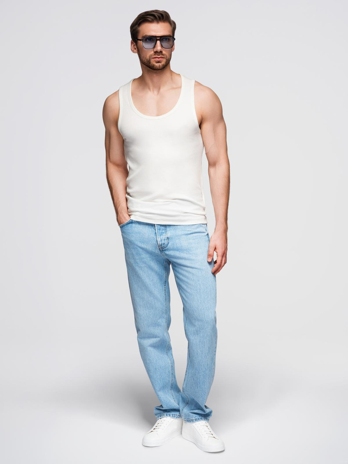 Men's cotton basic t-shirt with straps - white V1 OM-TSBT-0239