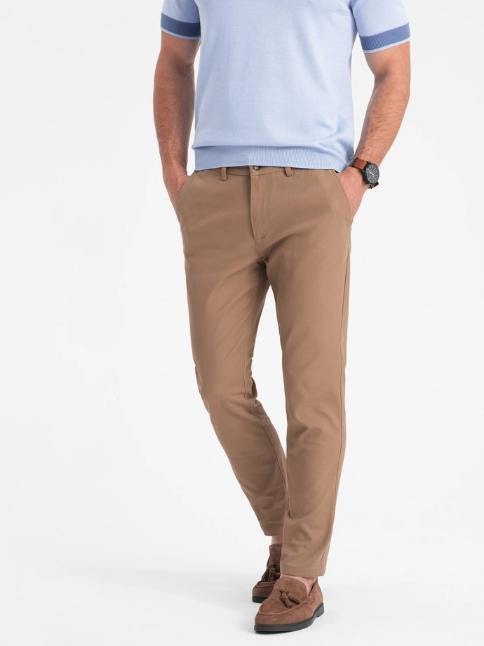 Pánske chino nohavice SLIM FIT - svetlohnedé V2 OM-PACP-0186