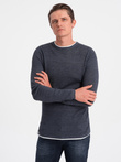 Men's cotton sweater with round neckline - navy blue melange V3 OM-SWSW-0103