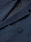 Elegantiška vyriška SLIM FIT striukė su rajono audiniu - tamsiai mėlyna V3 OM-BLZB-0135