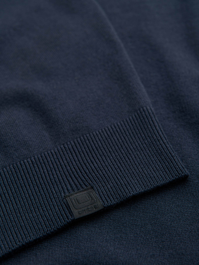Men's sweater with viscose and spread neckline - navy blue V4 OM-SWZS-0124