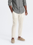Men's linen blend roll-up chino pants - cream V2 OM-PACP-0198