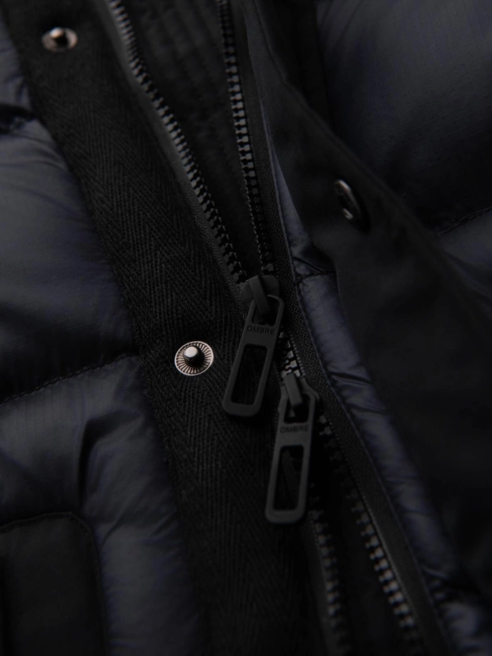 Pánská dlouhá prošívaná bunda s velkými kapsami - černá V1 OM-JALJ-0308