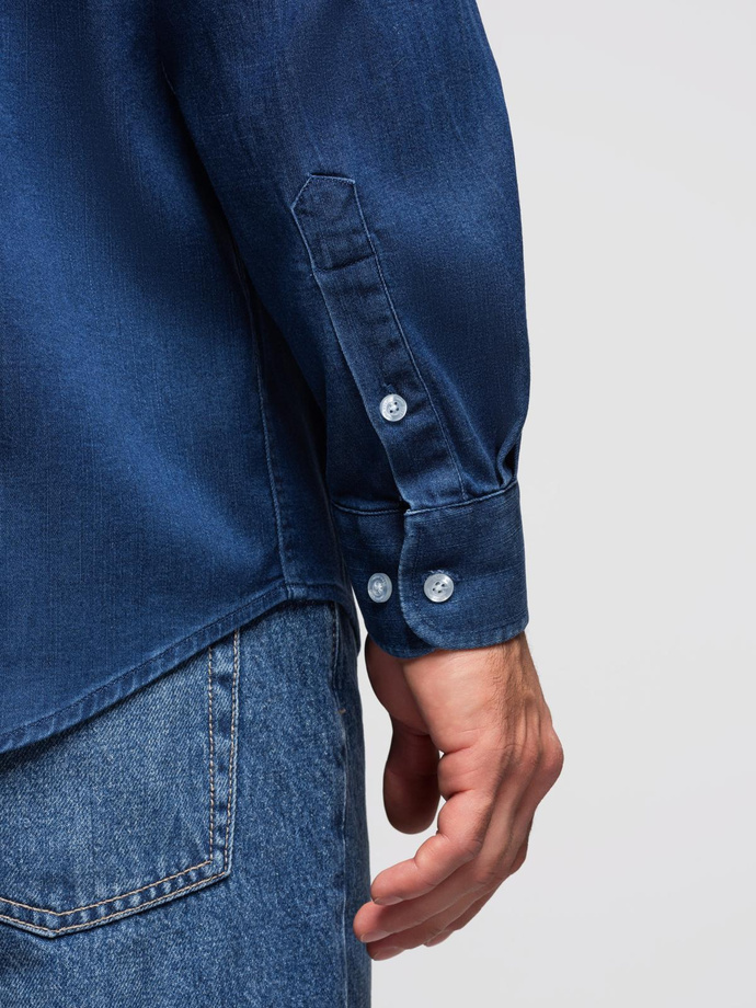 Cămașă bărbătească din bumbac cu model SLIM FIT - albastru marin V6 OM-SHCS-0151