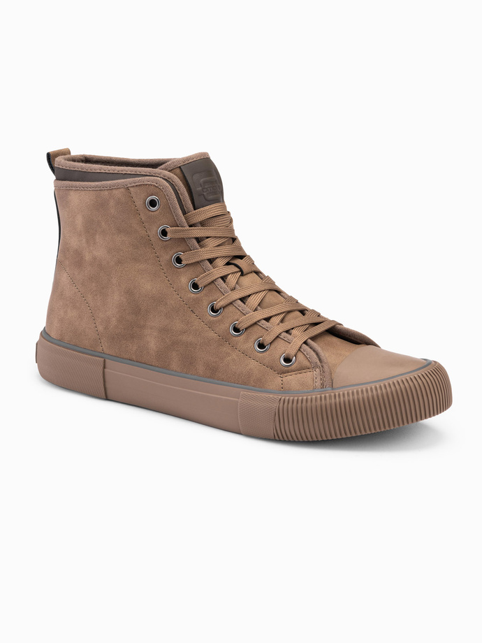 Men's high-top sneakers with decorative piping - brown V2 OM-FOTH-0158