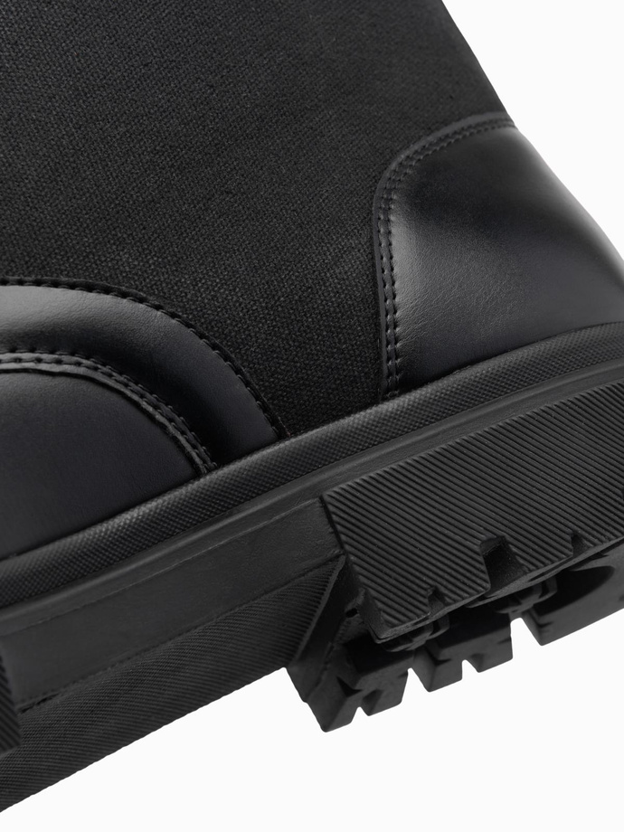 Cizme bărbătești înalte din materiale combinate - negru V1 OM-FOBO-0174