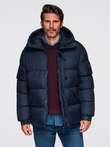 Men's quilted jacket with high zipped hood - navy blue V2 OM-JAHP-0238