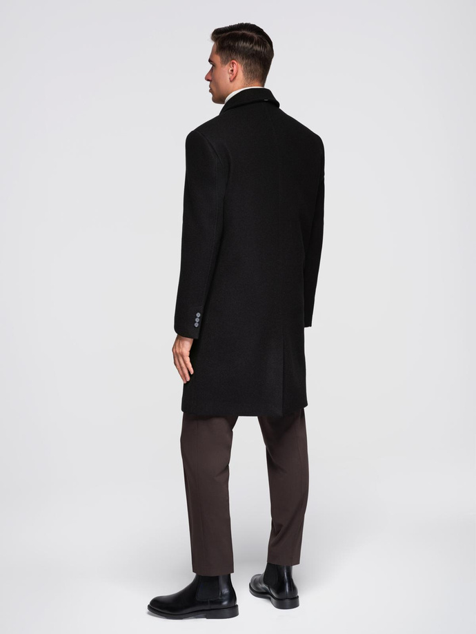 Men's long single-breasted coat with collar and undercoat - black V1 OM-COWC-0106