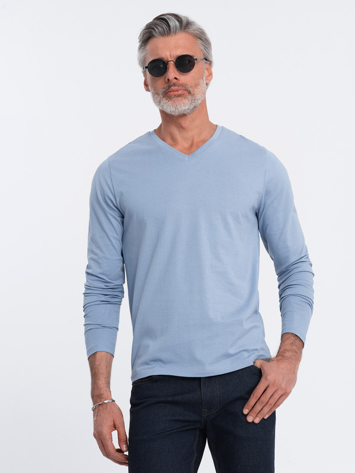 Men's unprinted longsleeve with a crew neckline - blue denim V9 OM-LSBL-0108 