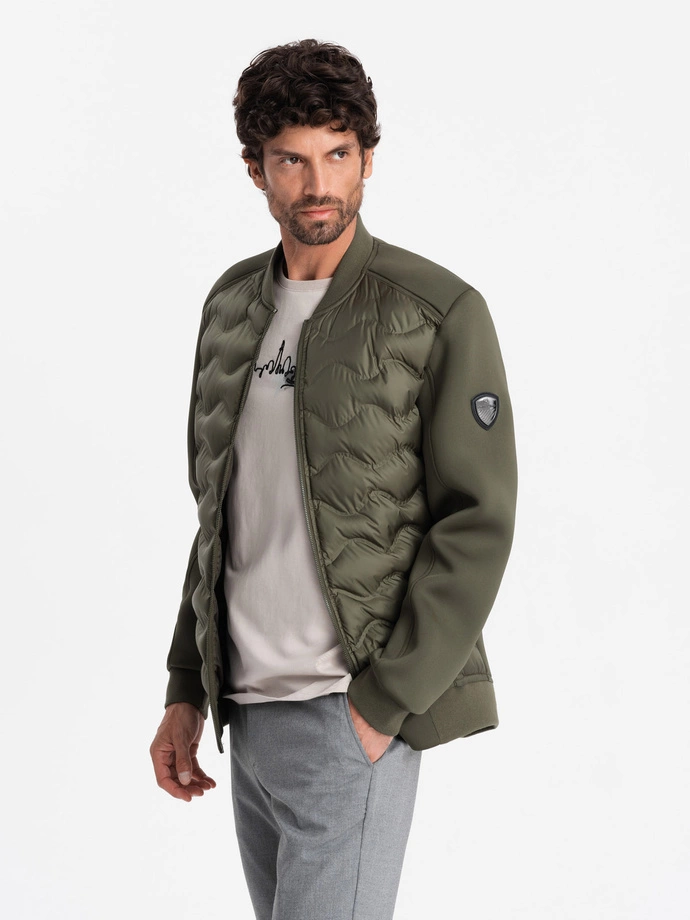 Men's quilted bomber jacket - dark olive green V3 OM-JALP-0141